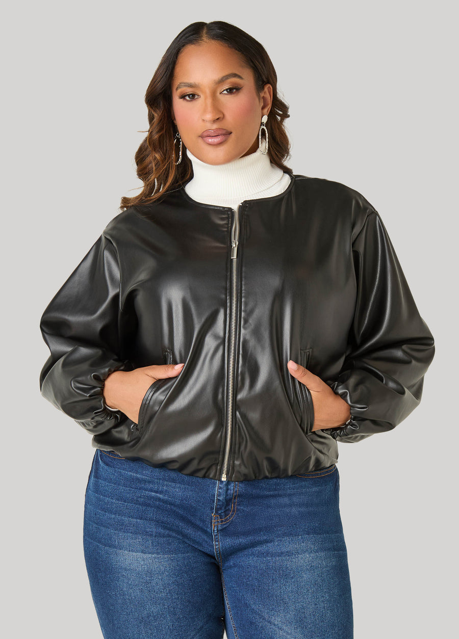 Faux Leather Bubble Jacket