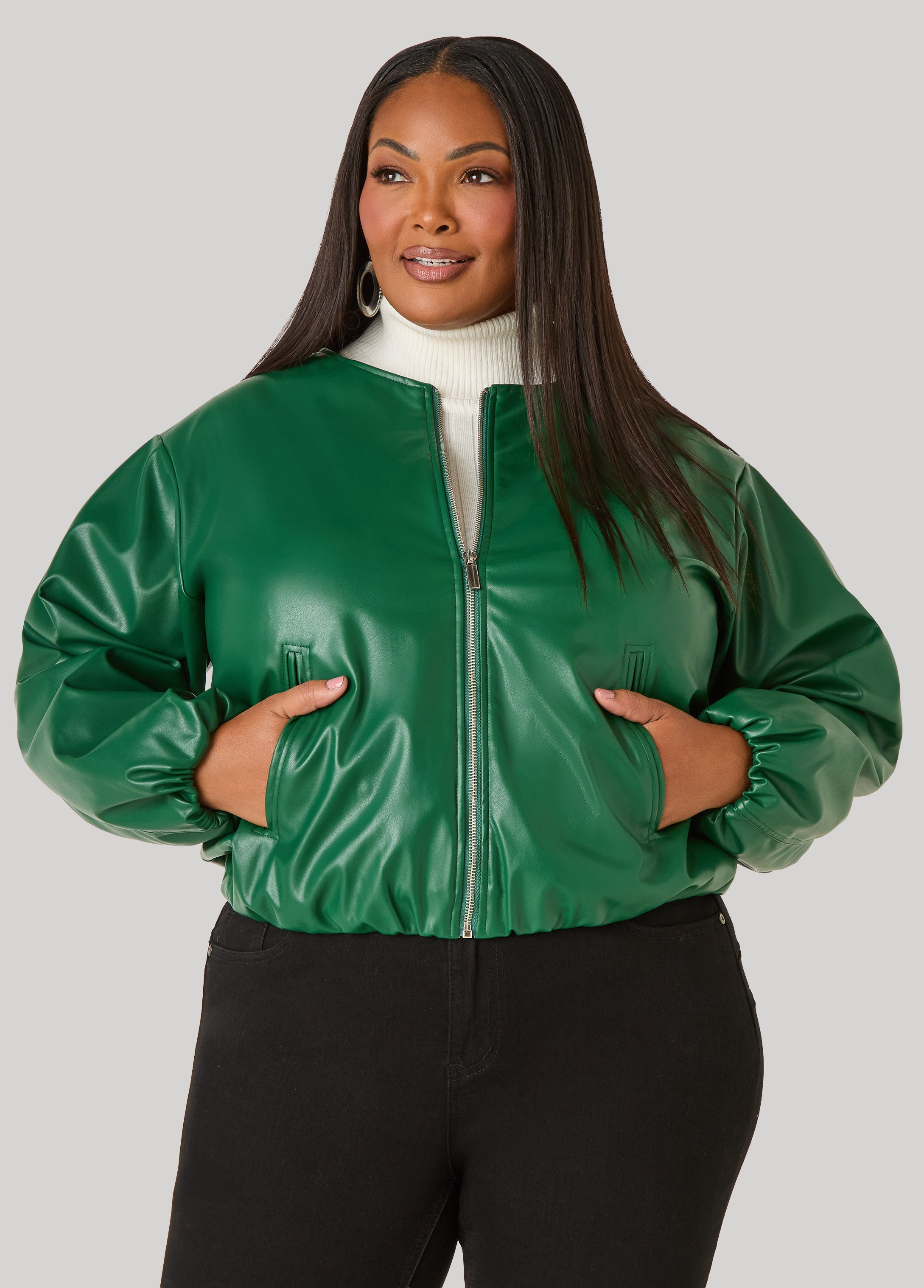 Plus Size Faux Leather Bubble Jacket – Ashley Stewart