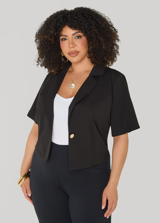 Cropped Stretch Crepe Blazer