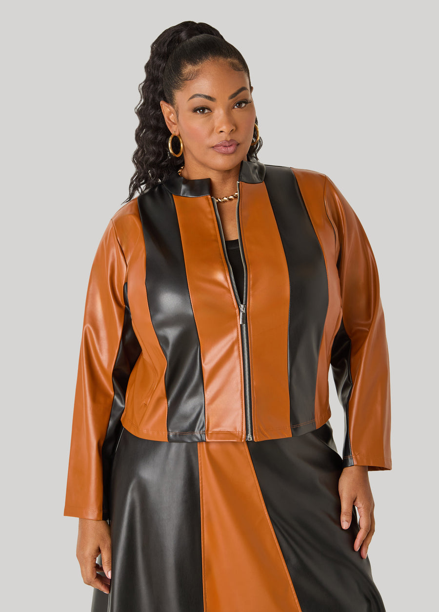 Two Tone Faux Leather Jacket