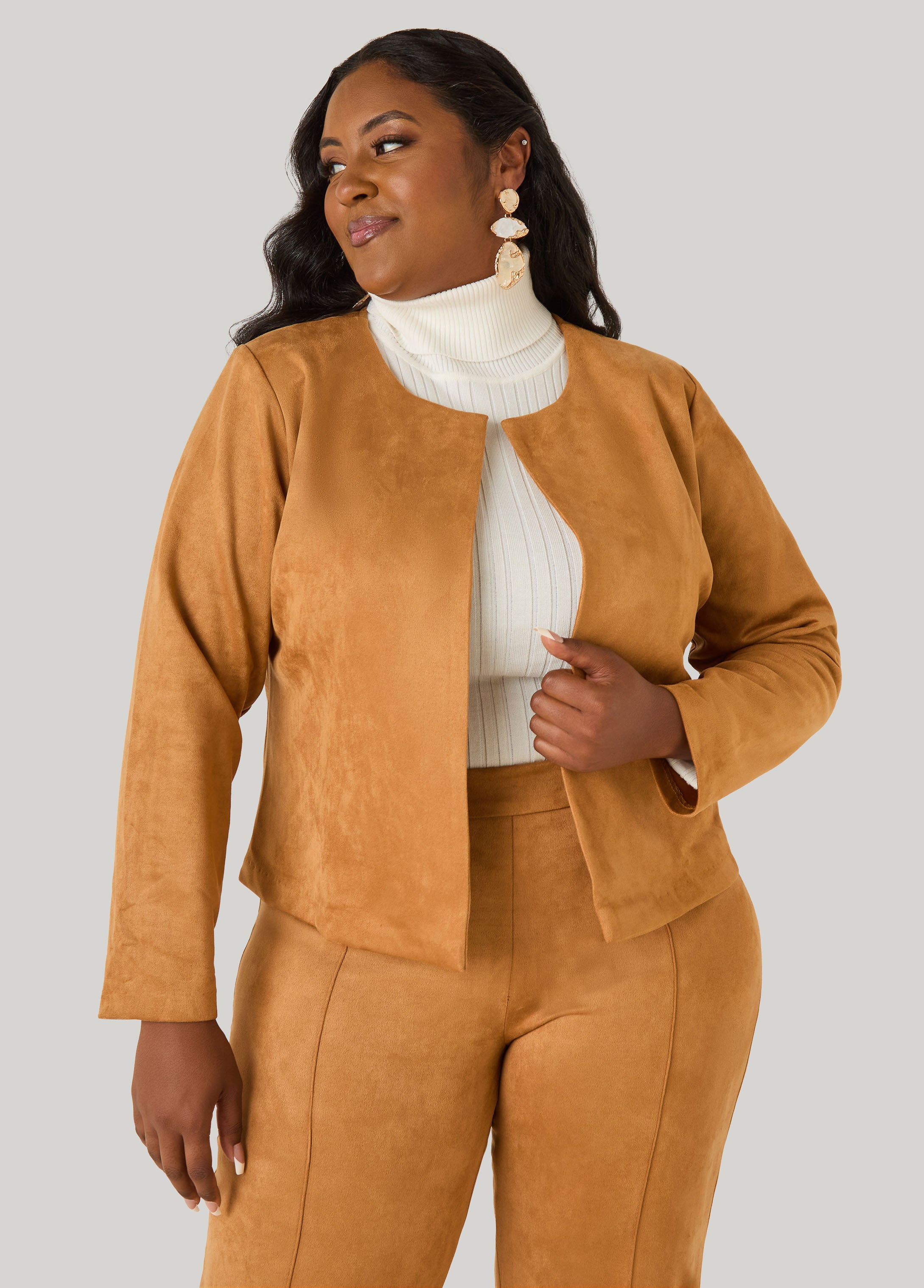 Faux Suede Open Front Jacket