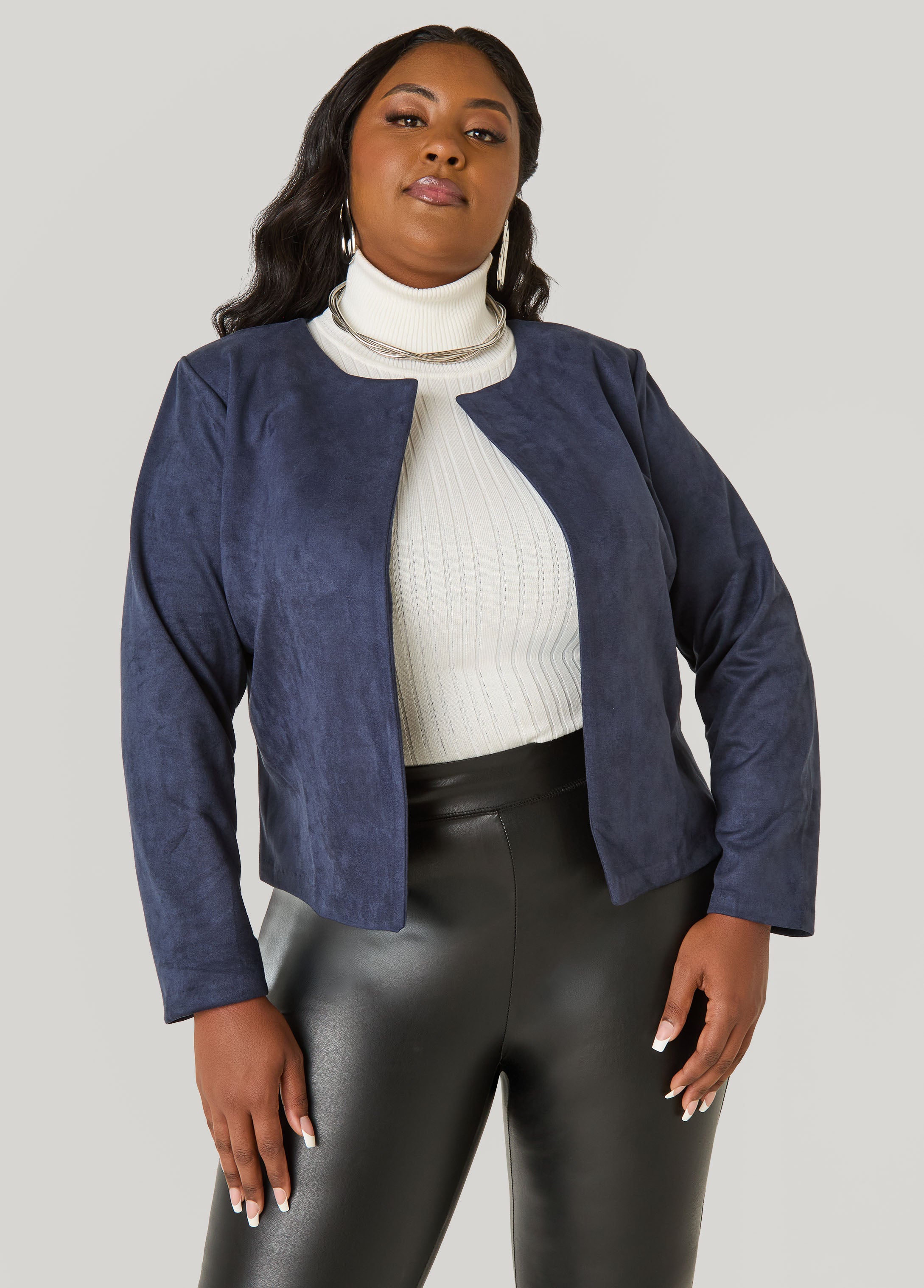 Open Front Faux Suede Jacket