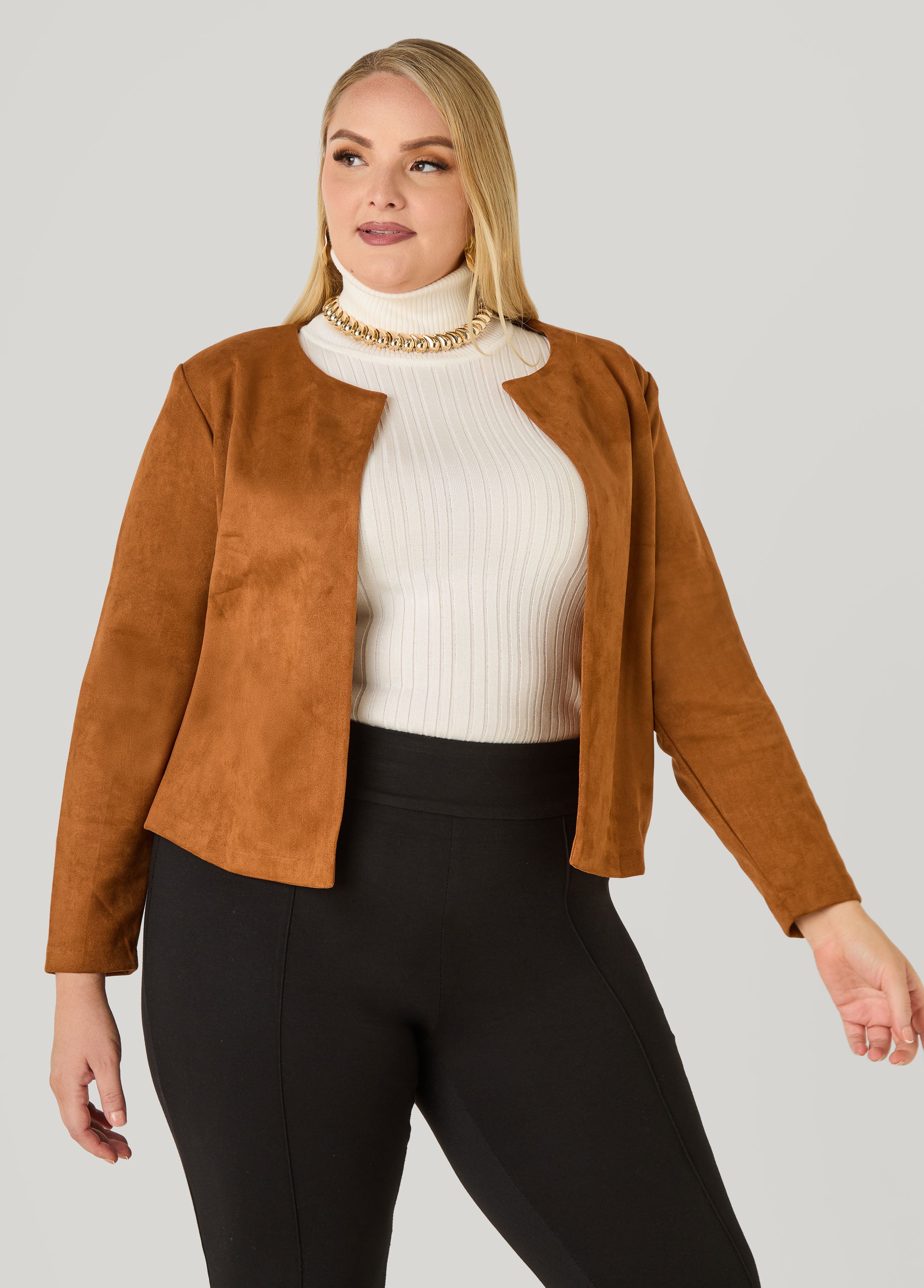 Open Front Faux Suede Jacket