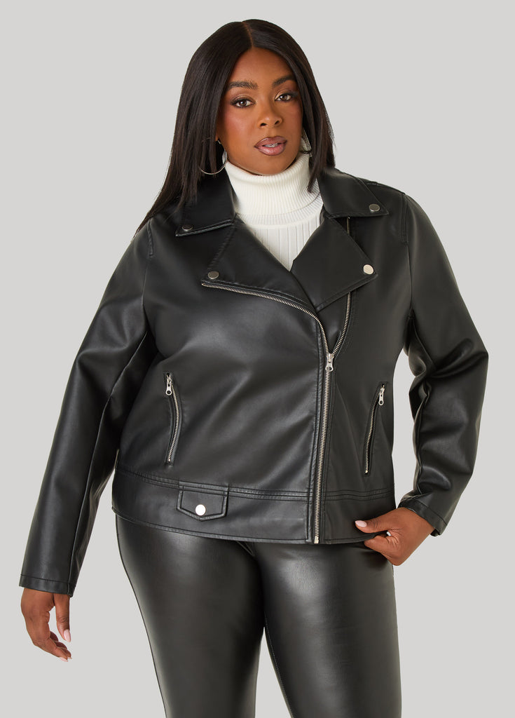 Faux Leather Moto Jacket – Ashley Stewart