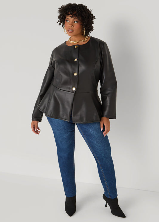 Faux Leather Peplum Jacket