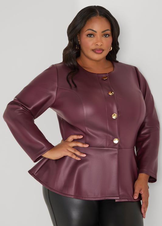 Faux Leather Peplum Jacket