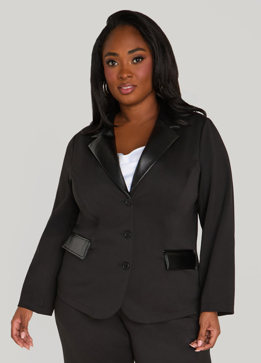 Plus Size Faux Leather Paneled Ponte Blazer