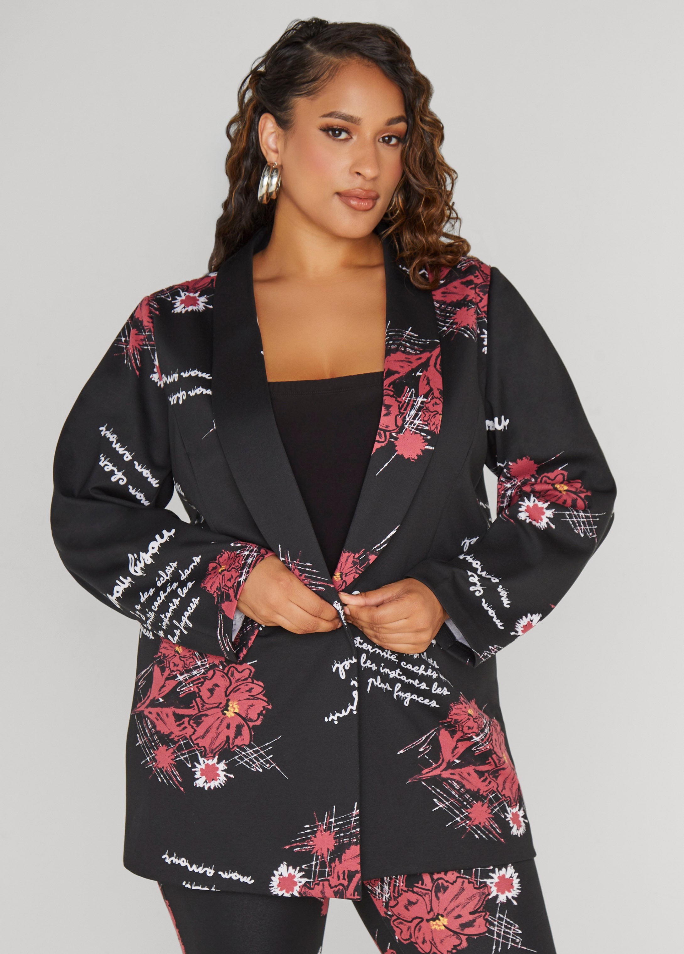 Plus Size Printed Ponte Blazer