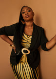 Plus Size Knit Blazer Black Suit Jacket Three Piece Suit Set