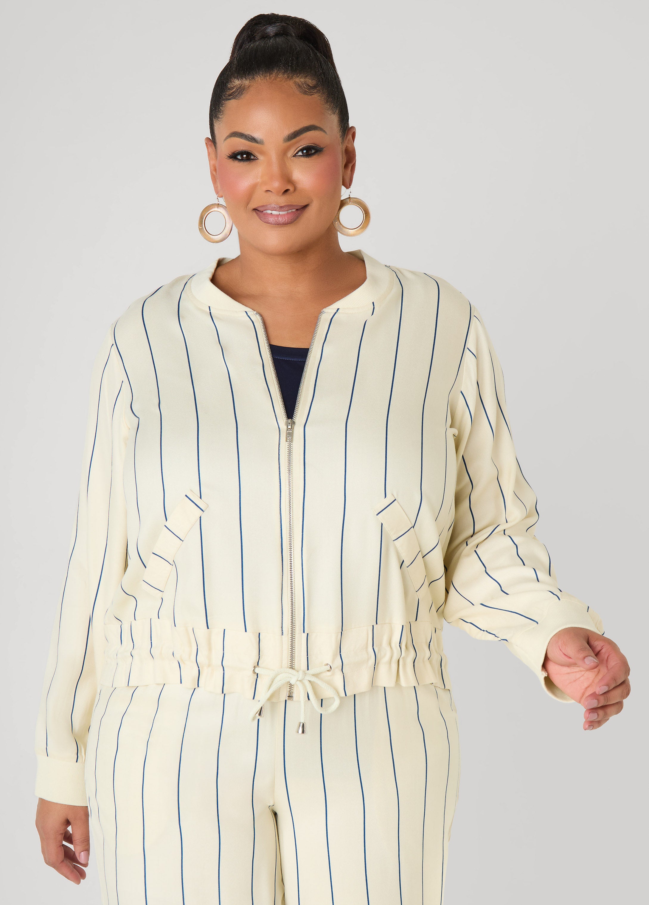 Pinstriped Zip Front Jacket