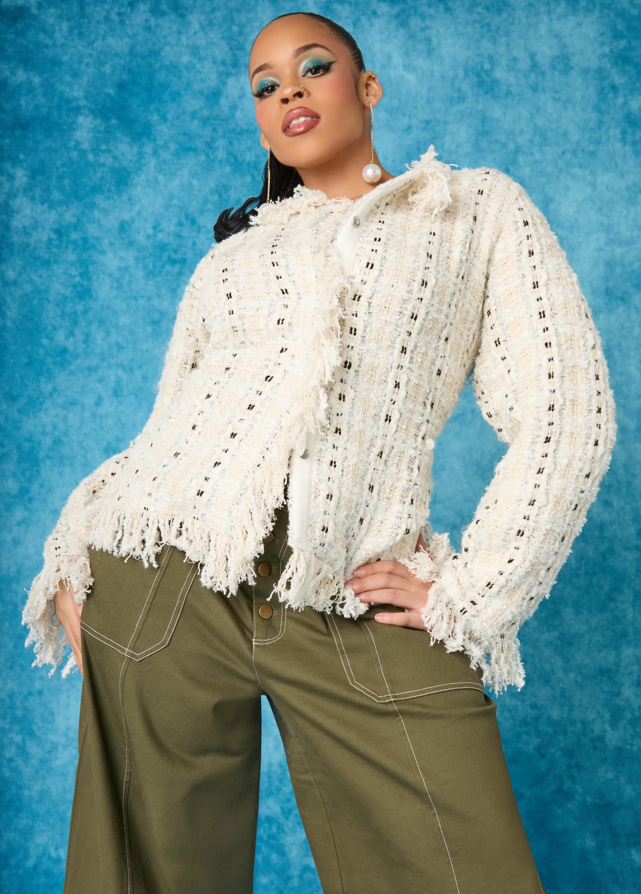Plus Size Classic White Boucle Luxe Jacket Plus Size Knit Blazer