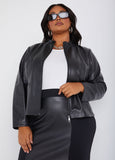 Plus Size Leather Jacket Plus Size Fall Vegan Leather Ponte Jacket