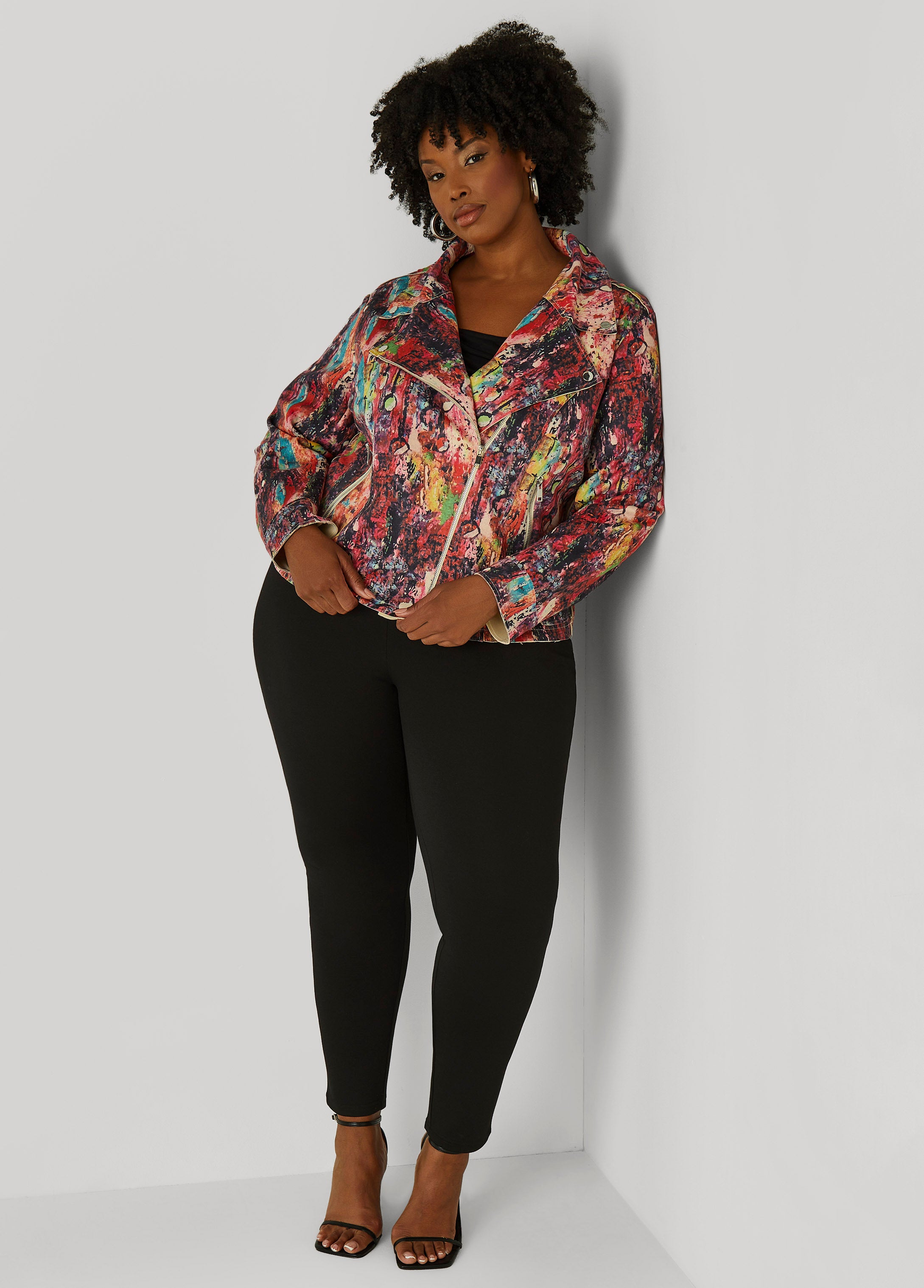 Graffiti Print Moto Jacket – Ashley Stewart