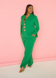 Plus Size Green Blazer Trendy Power Suit Two Piece Matching Set