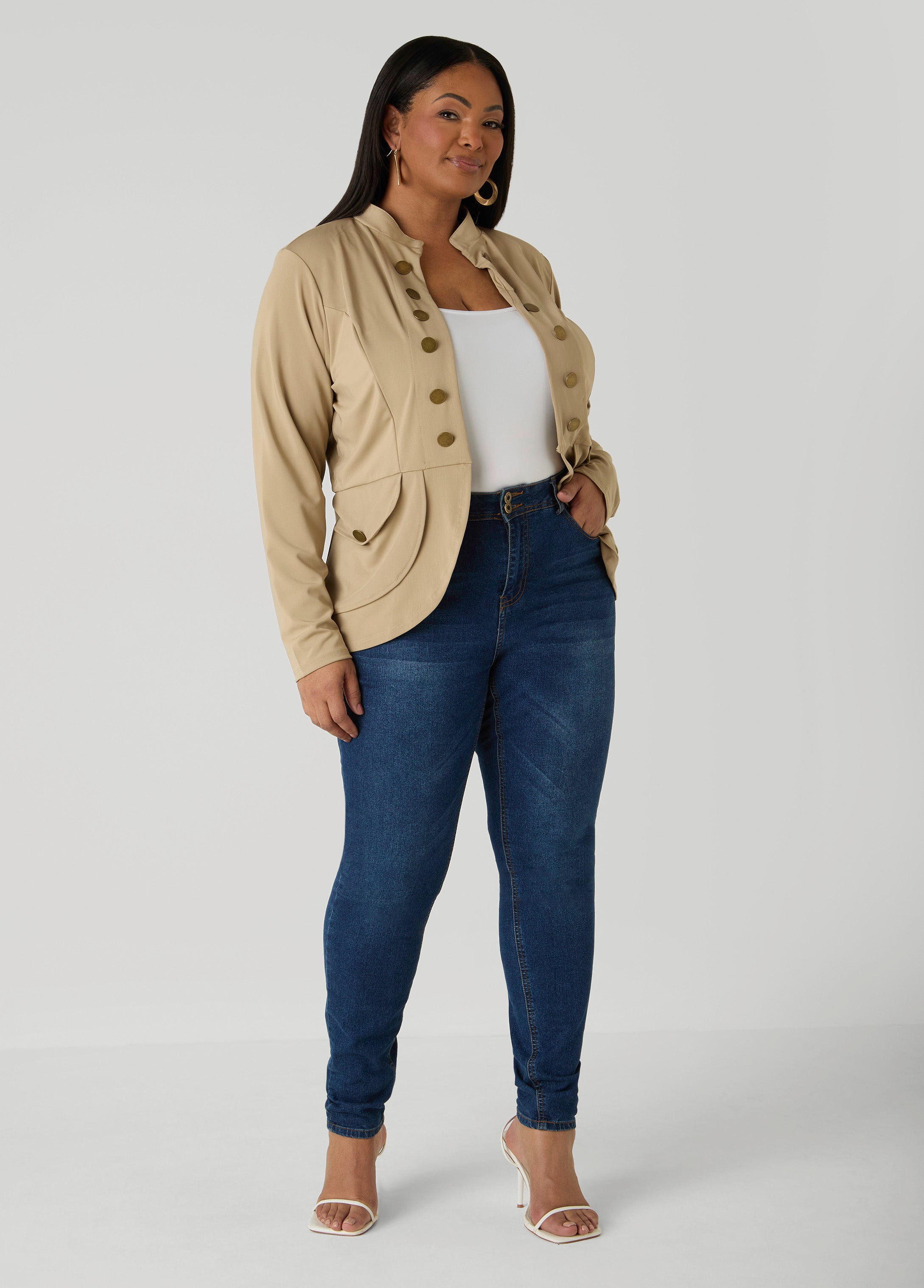 Plus Size Trendy Napoleon Jacket Knitted Military Jacket