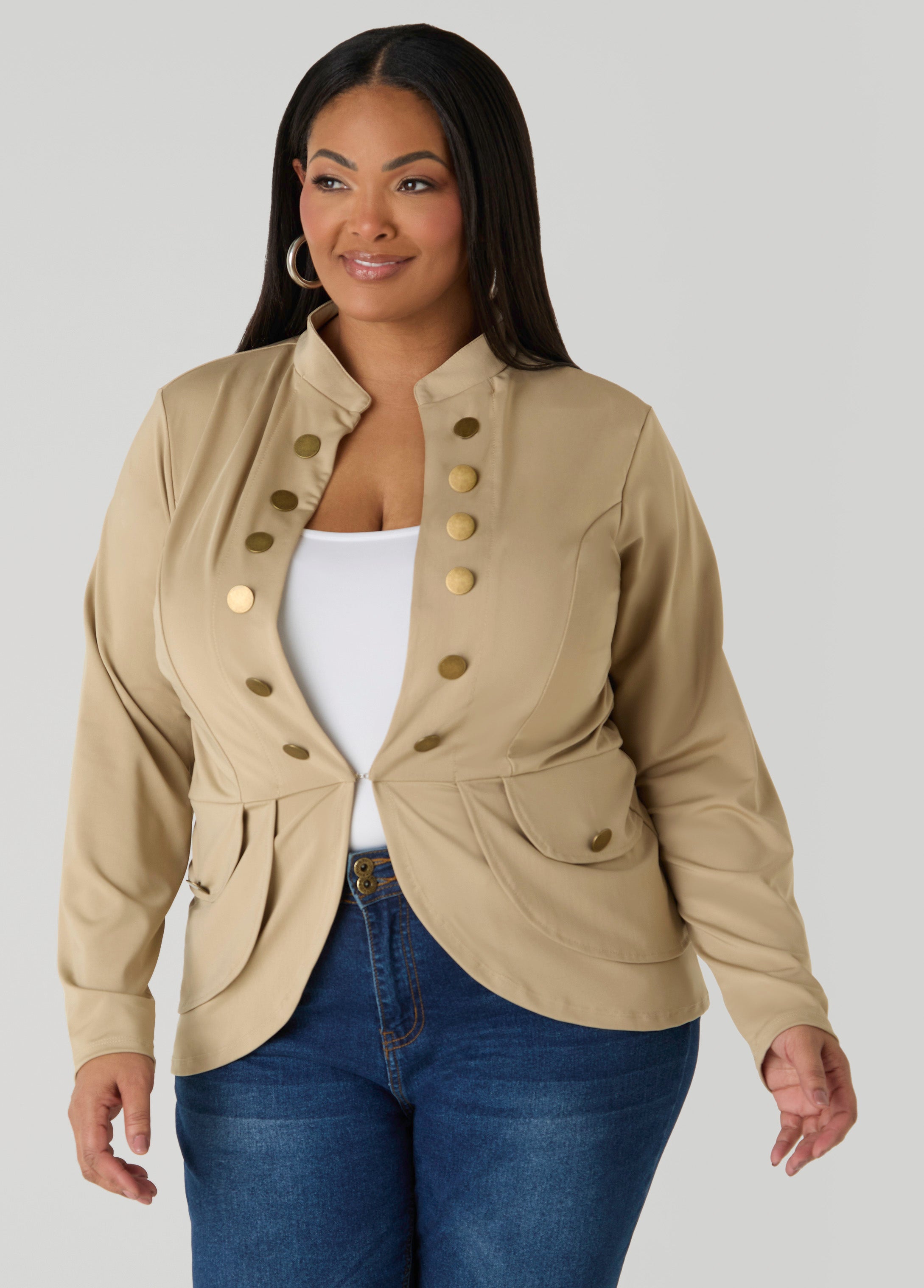 Plus Size Trendy Napoleon Jacket Knitted Military Jacket
