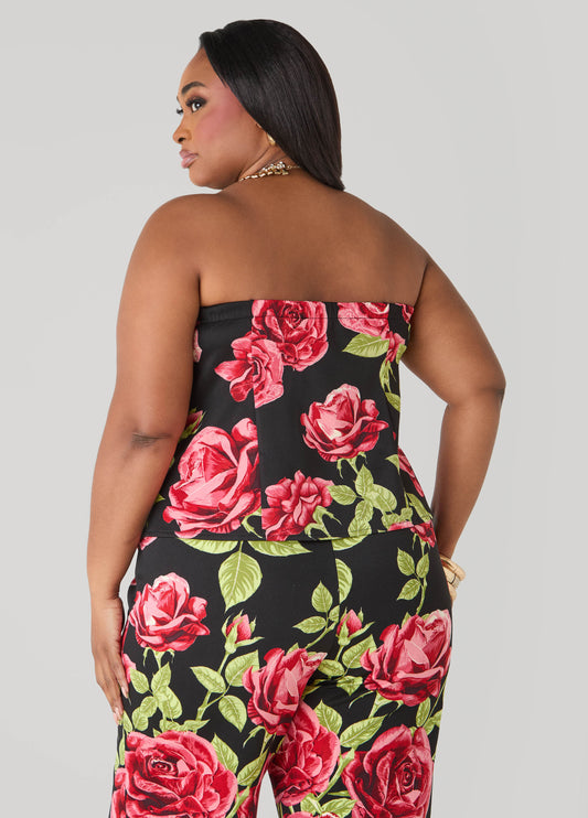 Strapless Rose Print Top