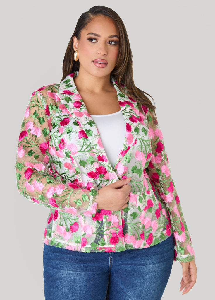 Floral Embroidered Tulle Blazer – Ashley Stewart