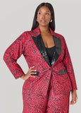 Plus Size Sequined Animal Print Blazer