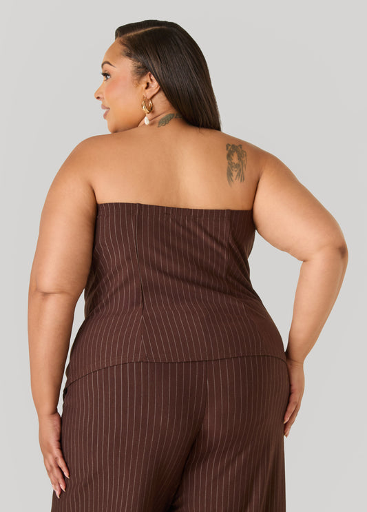 Pinstripe Strapless Button-Front Suiting Vest