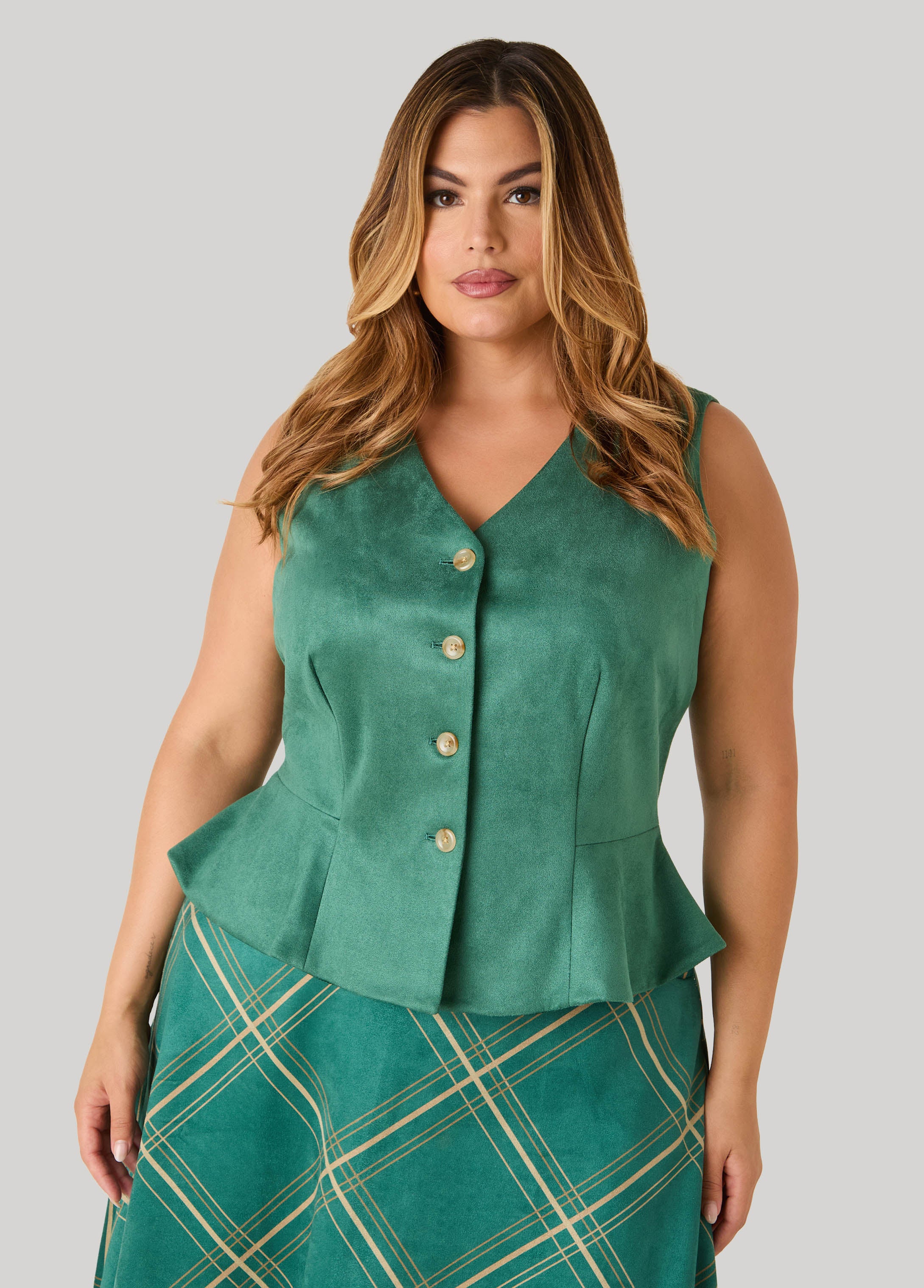 Faux Suede Peplum Vest