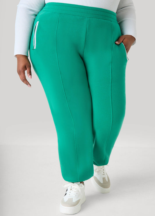 Plus Size Mid Rise Piped Fleece Joggers