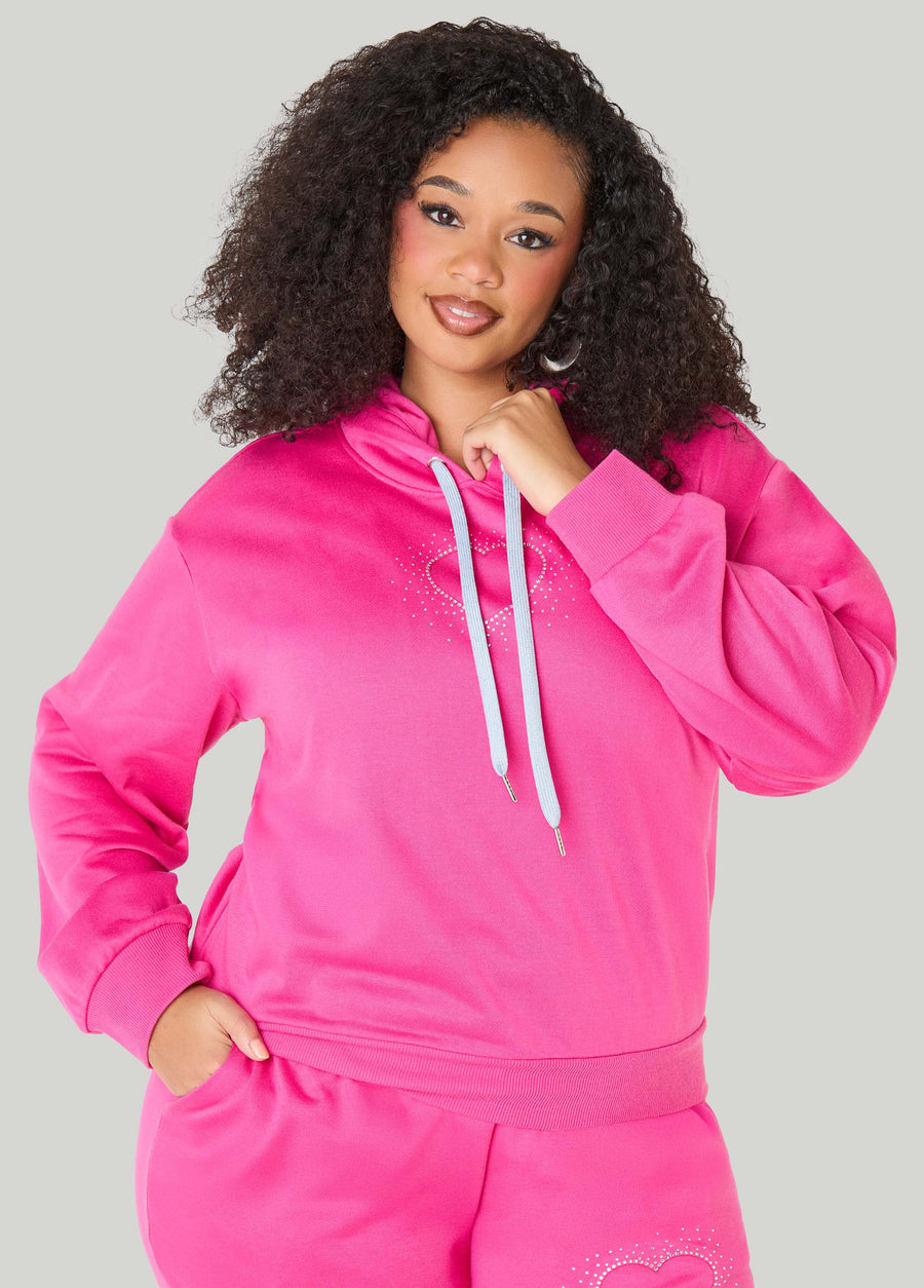 Plus Size Pink Heart Hoodie Plus Size  Y2K Streetwear Set