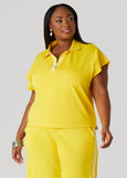 Striped French Terry Polo Top
