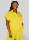 Plus Size Striped French Terry Polo Top