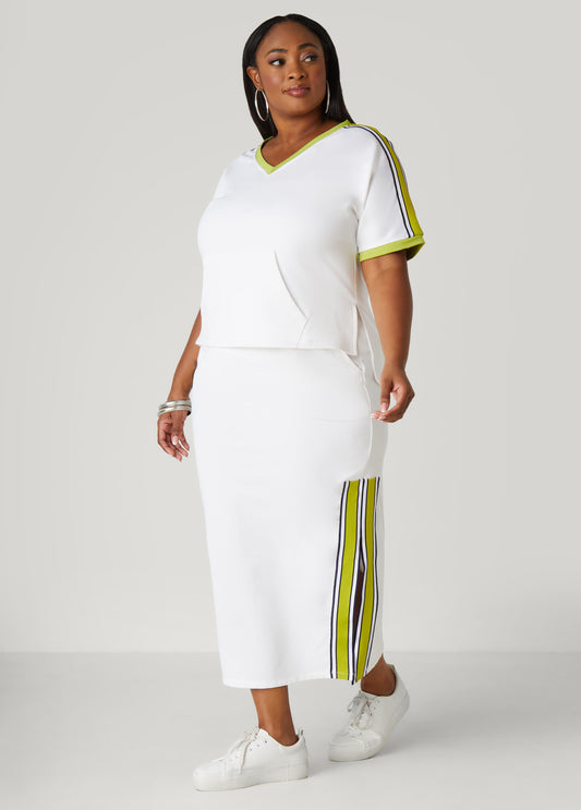 Plus Size Striped French Terry Maxi Skirt