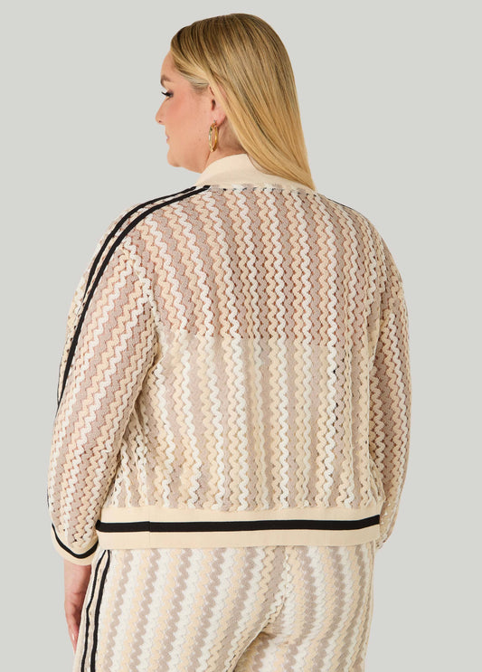 Striped Crocheted Bomber Jacket