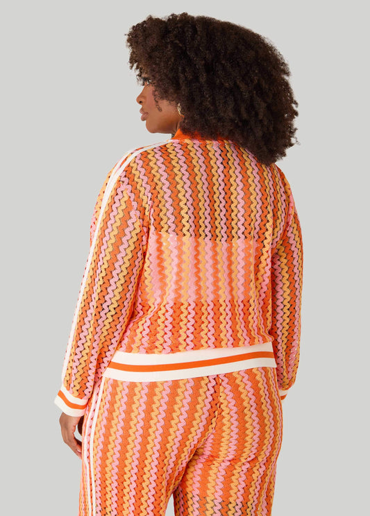 Striped Crochet Bomber Jacket