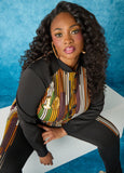 Plus Size striped 10 sequin trendy track jacket fashion two piece set