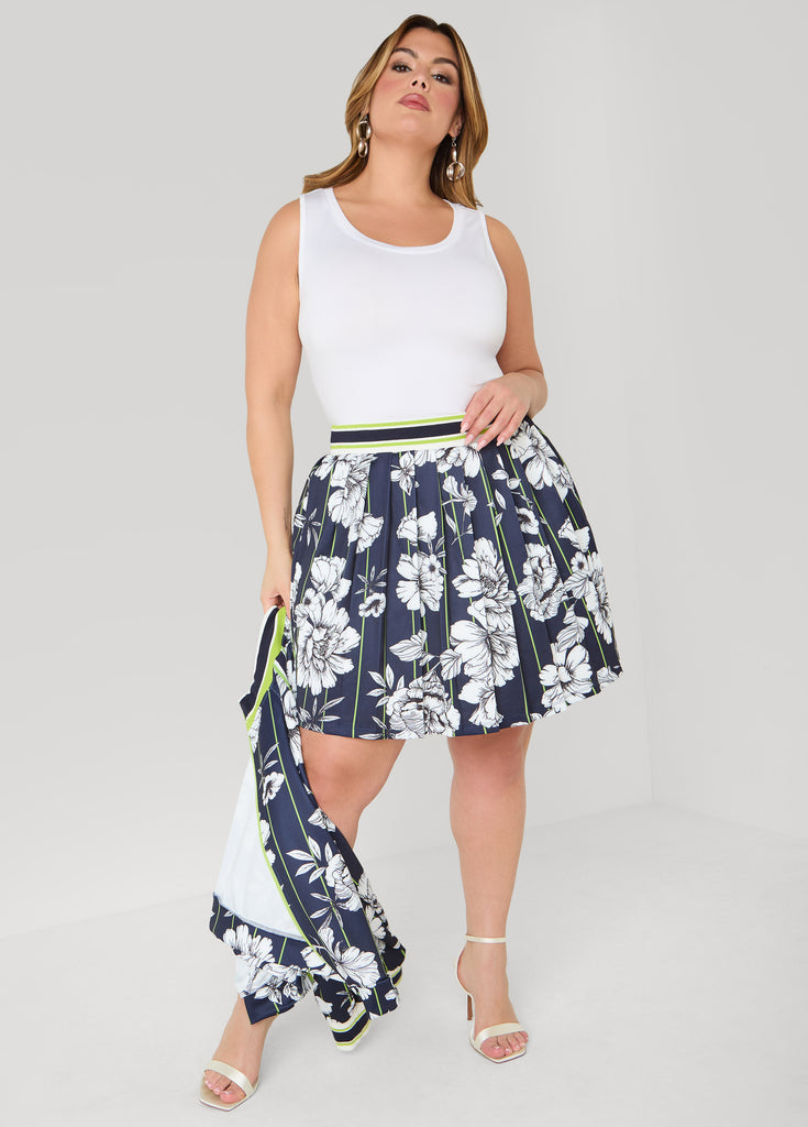 Striped And Floral Pleated Skort – Ashley Stewart