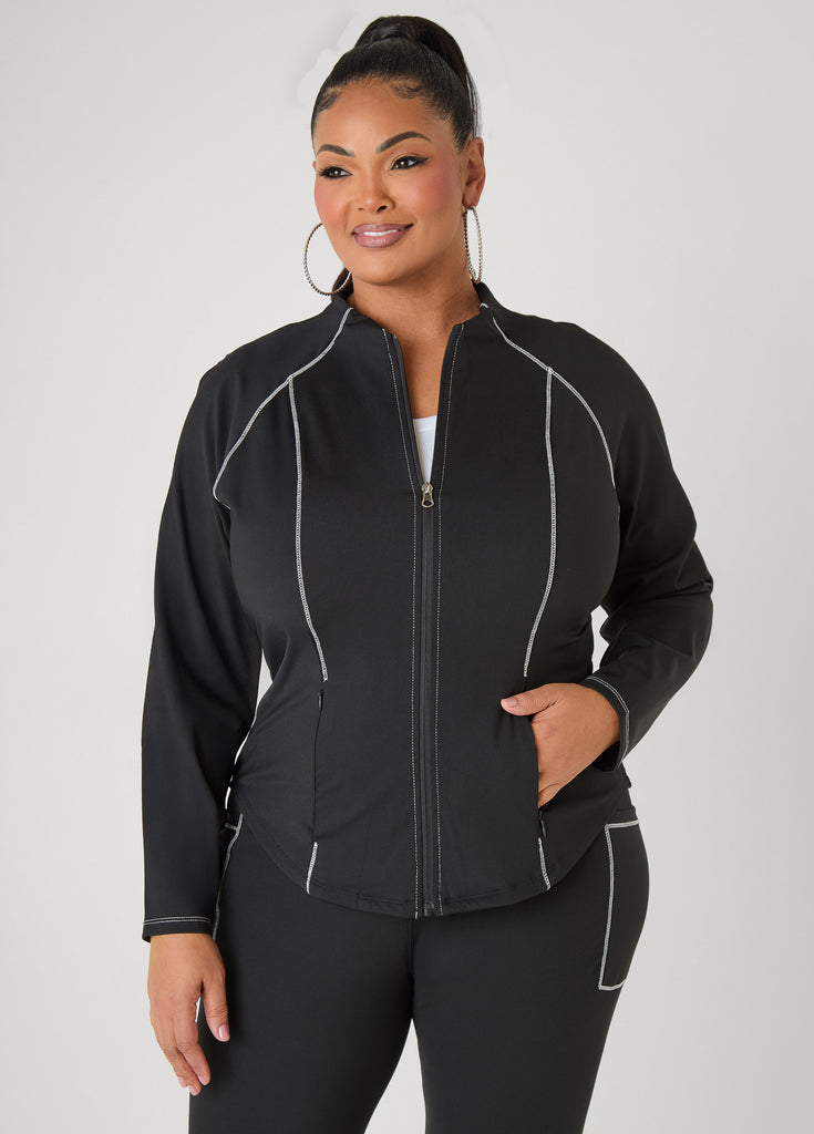 Piped Zip Front Track Jacket – Ashley Stewart