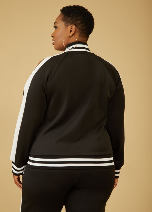 Striped Cold Shoulder Track Jacket