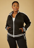 Plus Size cold shoulder track jacket knit streetwear fashion set