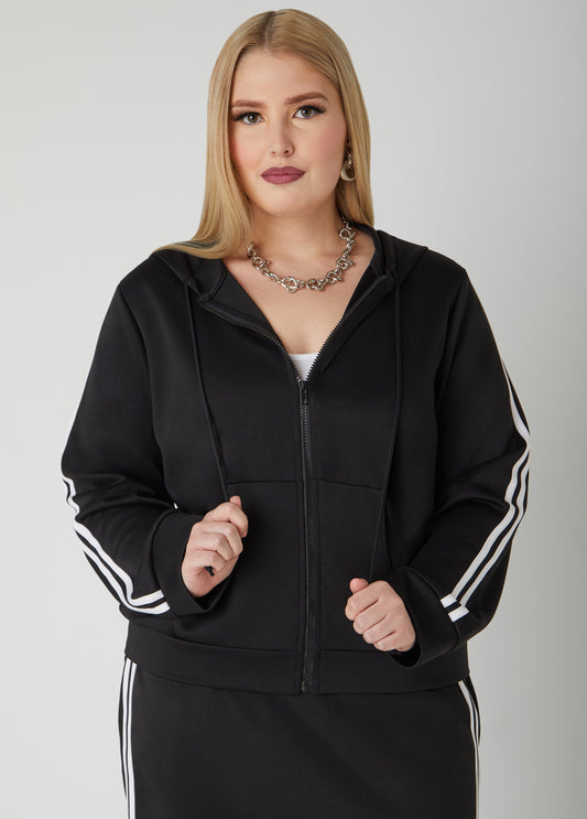 Plus Size Striped Track Jacket Plus Size Hoodie Streetwear Set