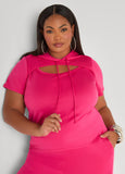 Plus Size Striped Cutout Hoodie