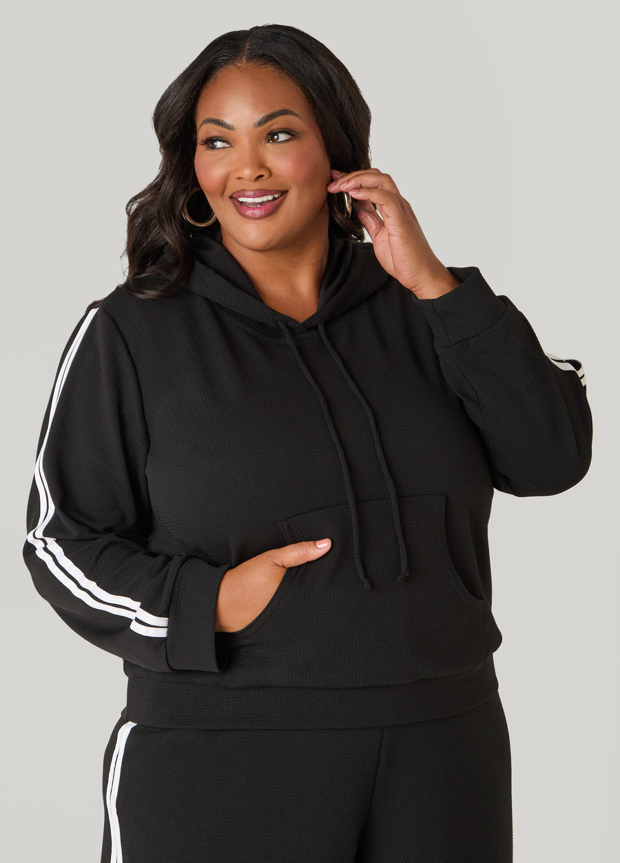 Plus Size Striped Textured Knit Hoodie