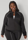 Plus Size Piped Black Track Jacket Plus Size Y2K Streetwear Set