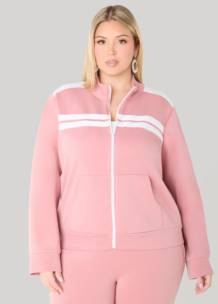 Striped Zip Front Track Jacket – Ashley Stewart