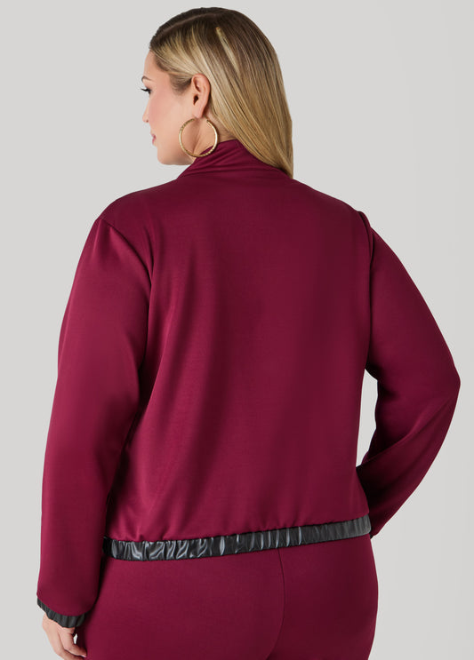 Faux Leather Paneled Track Jacket