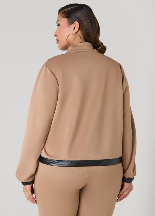 Faux Leather Paneled Track Jacket