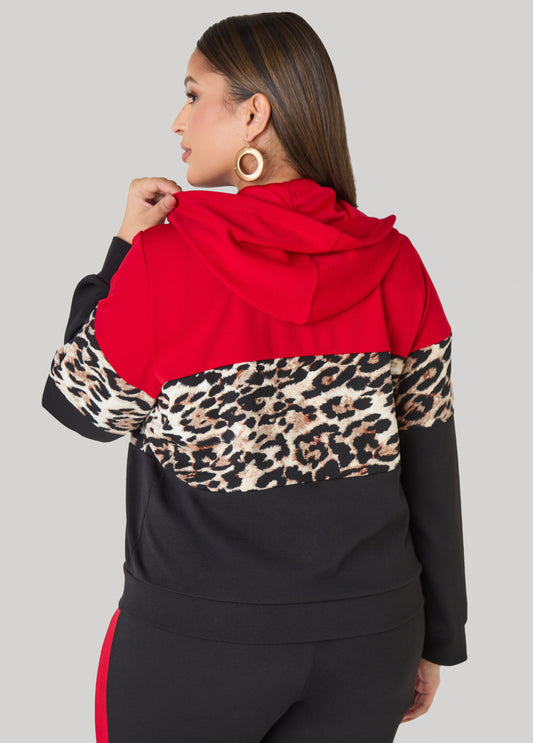 Animal Print Colorblock Hoodie