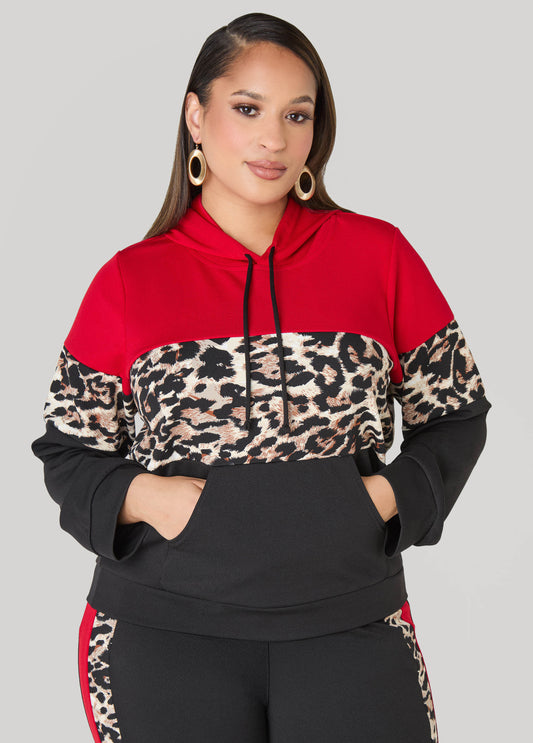 Animal Print Colorblock Hoodie
