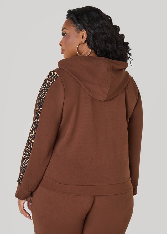 Animal Paneled Textured Hoodie