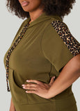 Leopard Trimmed Textured Hoodie