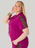 Leopard Trimmed Textured Hoodie