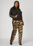 Camo Trimmed Textured Hoodie